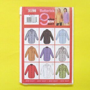 2/$20 Butterick sewing pattern woman's long sleeve shirt #3198 Size 8-12 Uncut